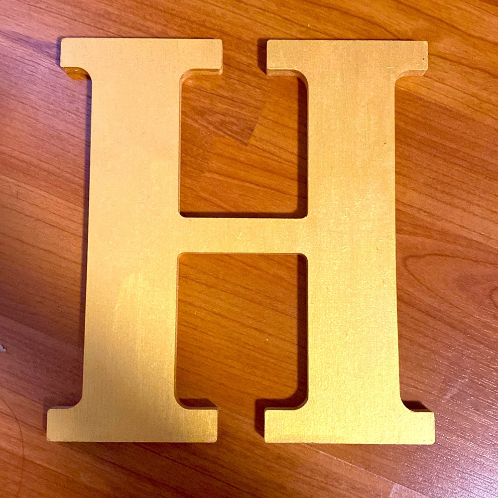 Hand painted 8” wooden gold letter H